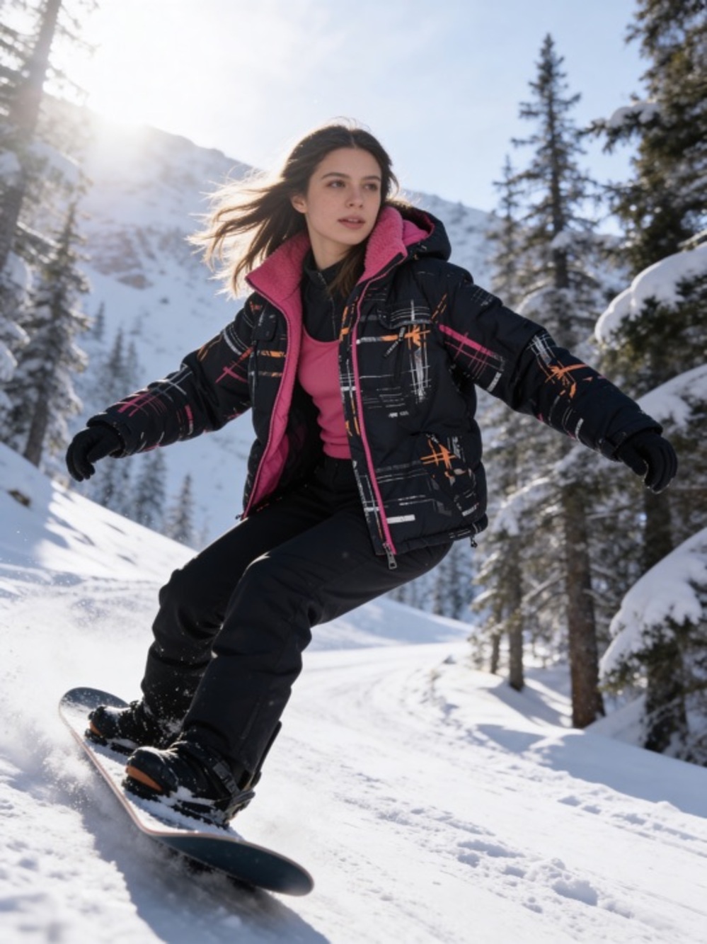 Girls' Black pink ski winter Jacket 14